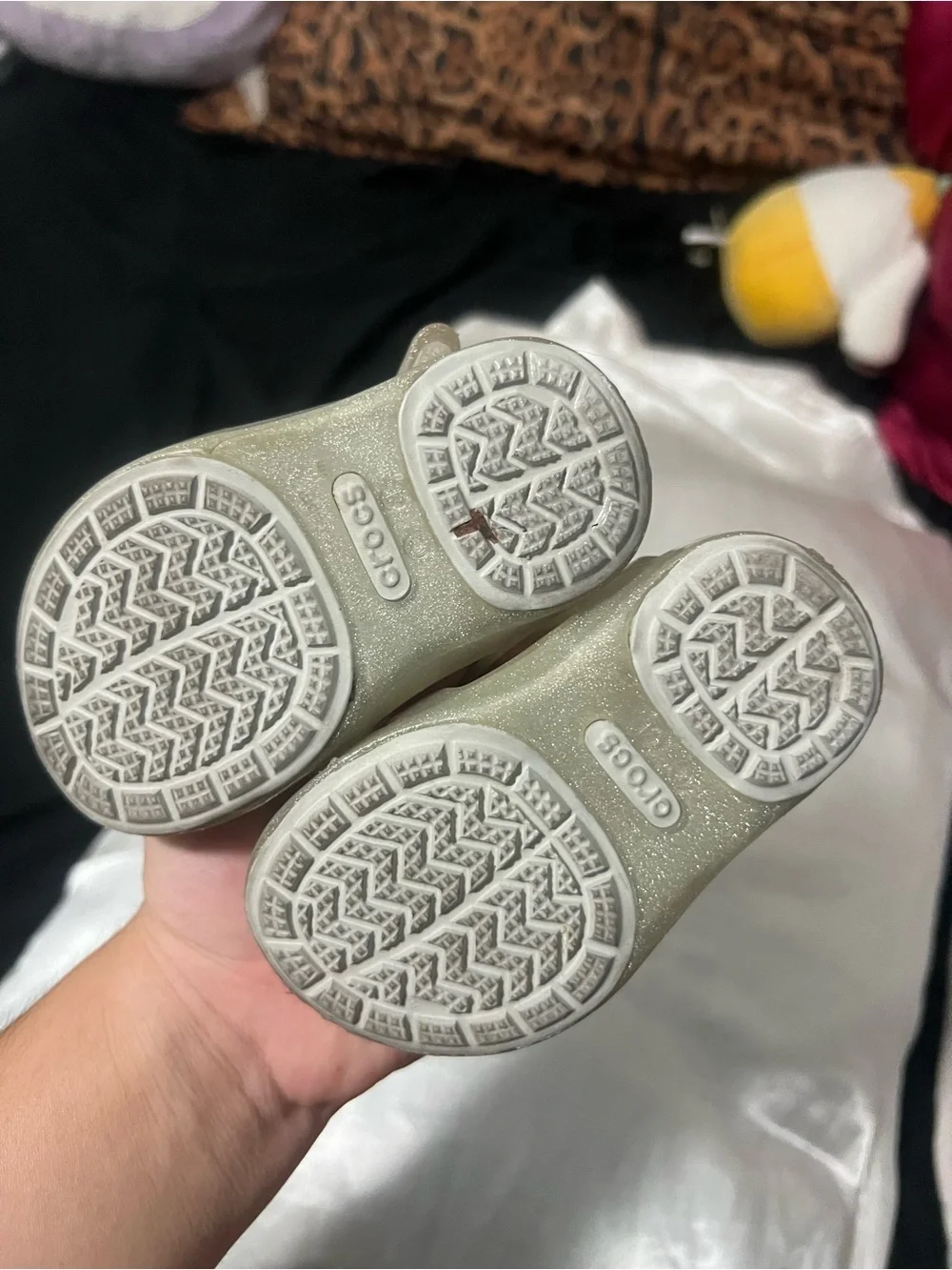 EUC Crocs Glitter Jelly Sandals 3-4c